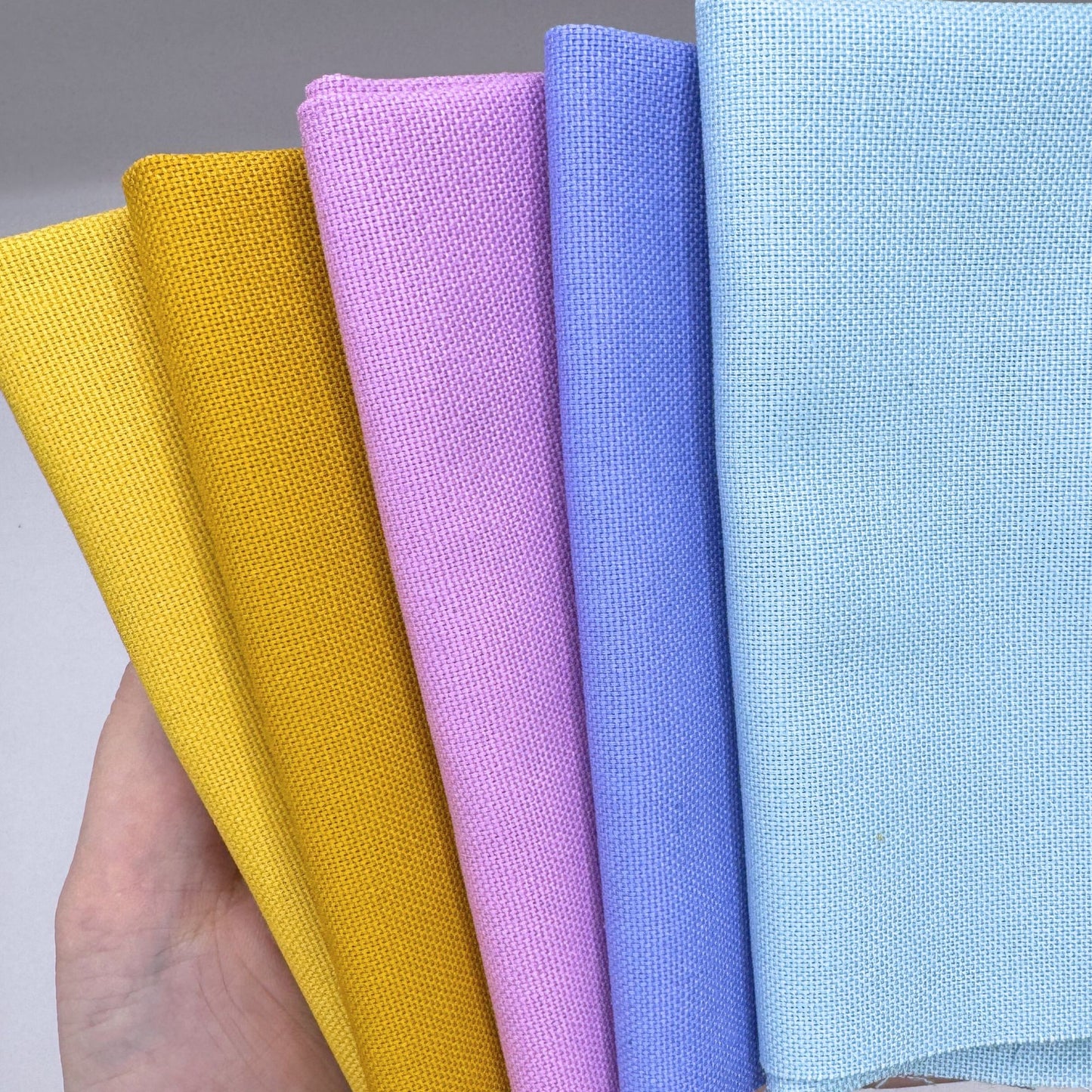 Stoff zum Sticken, Stoffpaket "Senf/Flieder/Pastellrosa"