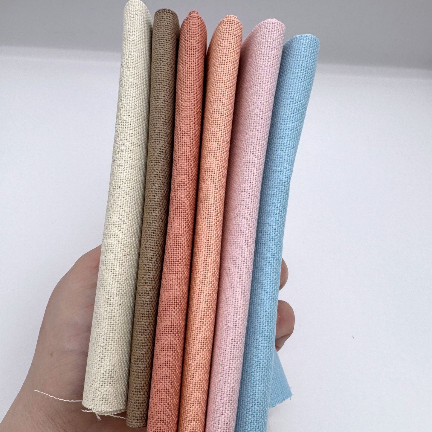 Stoff zum Sticken, Stoffpaket "Hellblau/Pfirsich/Taupe"