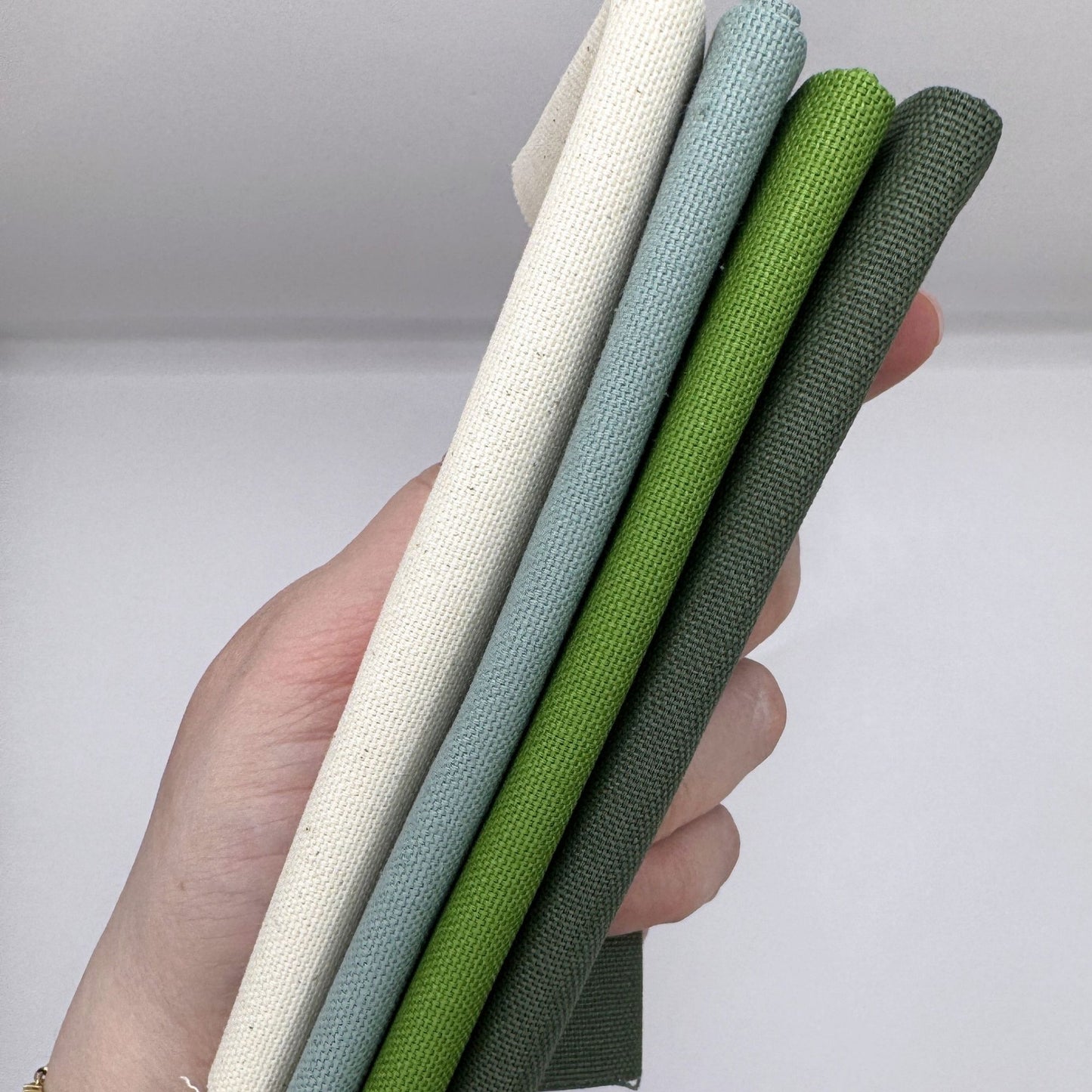 Stoff zum Sticken, Stoffpaket "Moosgrün/Wiesengrün/Eukalyptus
