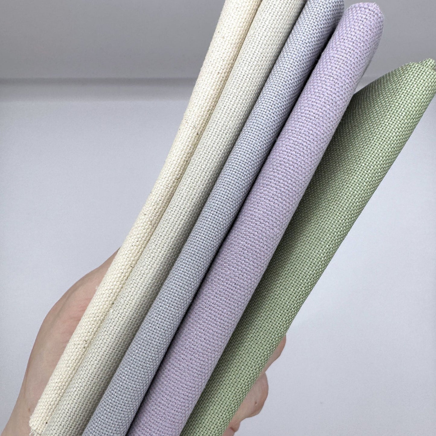 Stoff zum Sticken, Stoffpaket "Natur/Graugrün/Flieder"