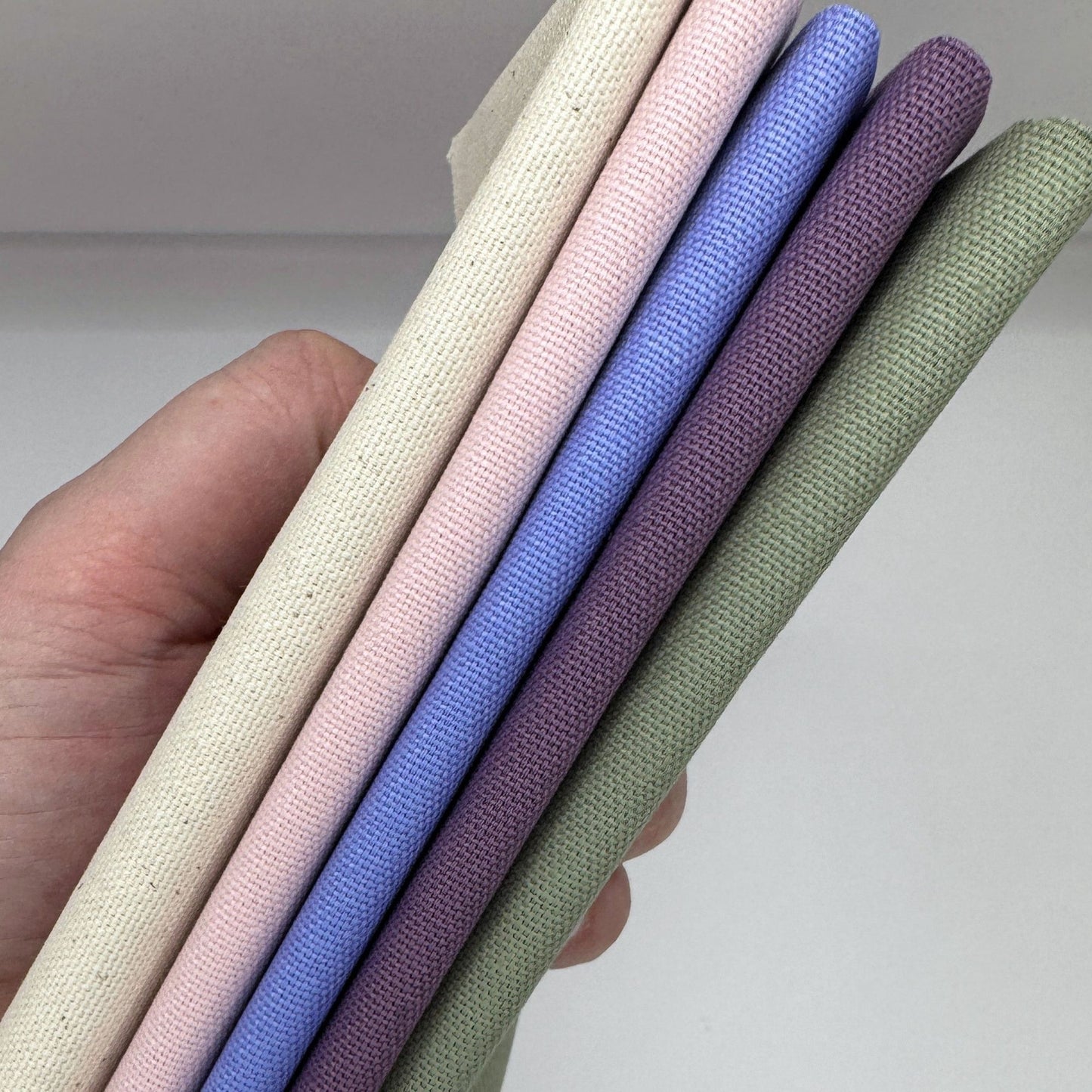 Stoff zum Sticken, Stoffpaket "Grüngrau/Lavendel/Rosa"