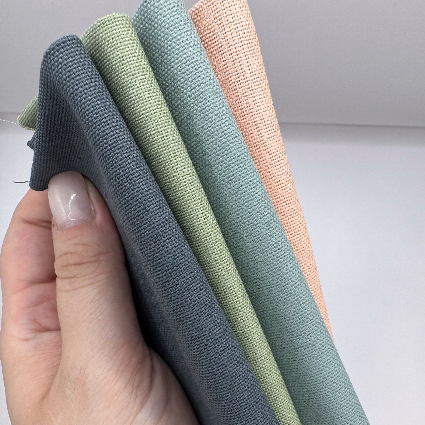 Stoff zum Sticken, Stoffpaket "Aprikose/Eukalyptus/Graublau"