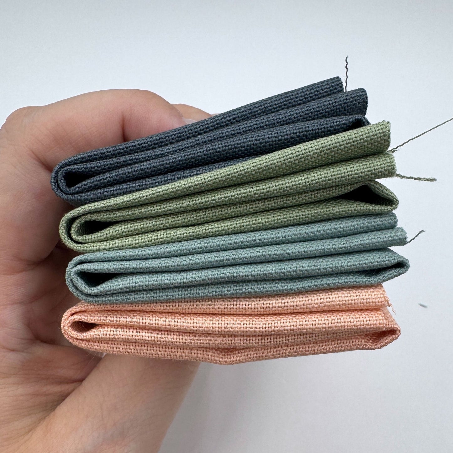 Stoff zum Sticken, Stoffpaket "Aprikose/Eukalyptus/Graublau"