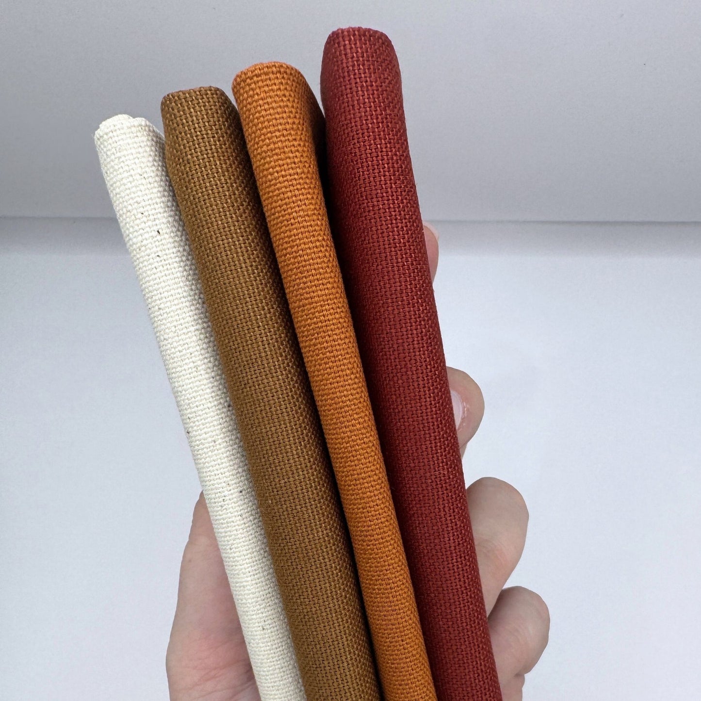 Stoff zum Sticken, Stoffpaket "Kürbis/Natur/Ziegelrot"
