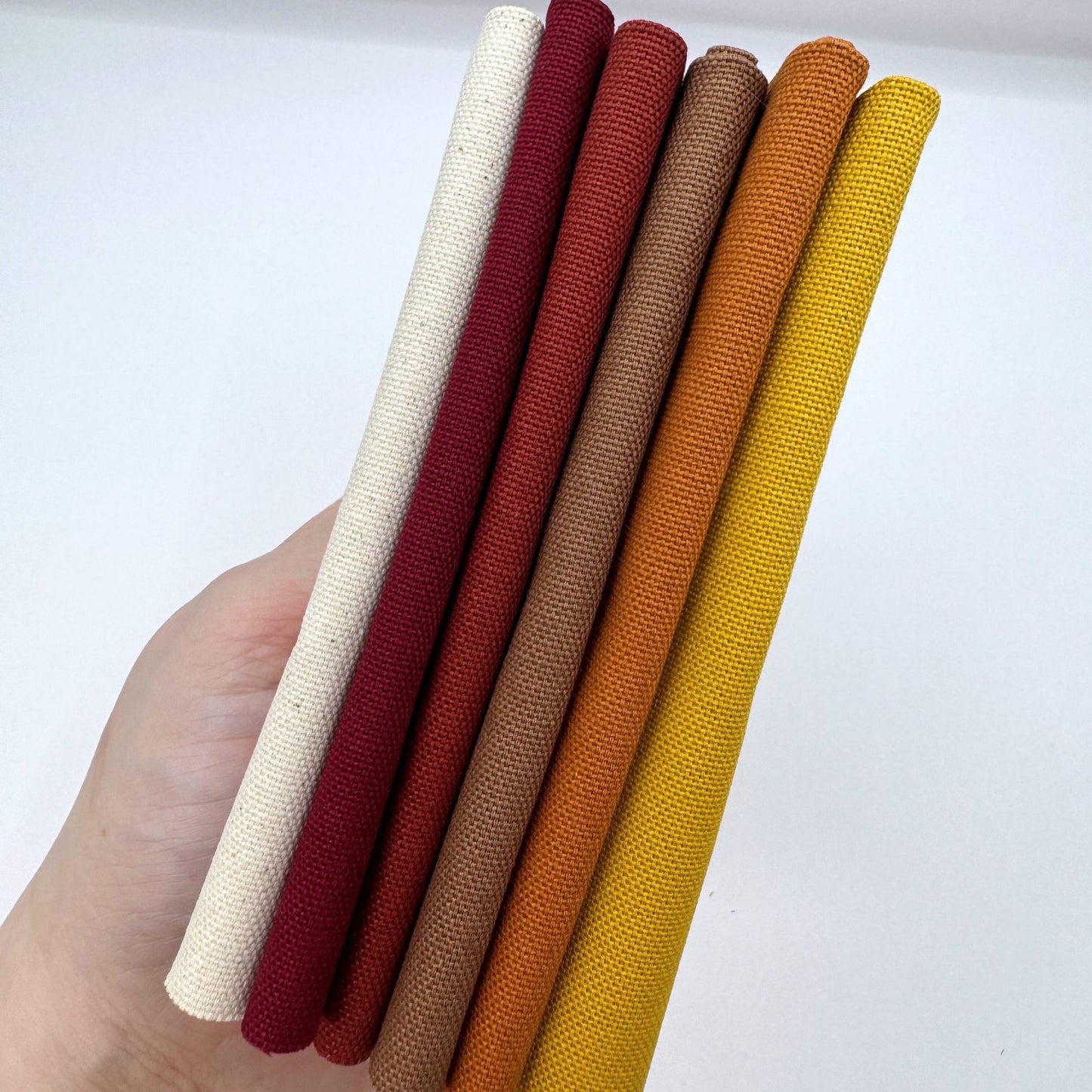 Stoff zum Sticken, Stoffpaket "Senf/Bordeaux/Kürbis"