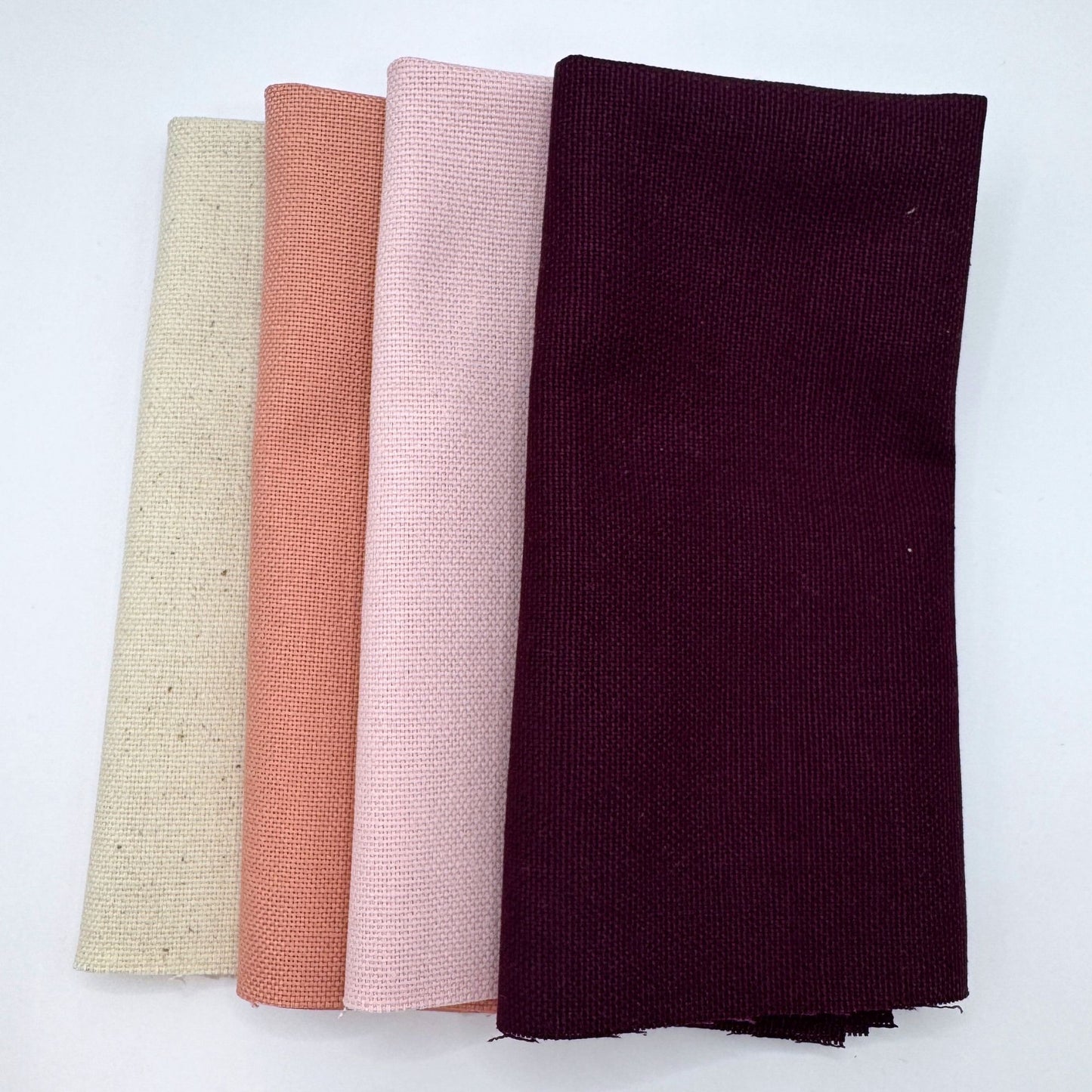 Stoff zum Sticken, Stoffpaket "Natur/Aubergine/Pfirsich"