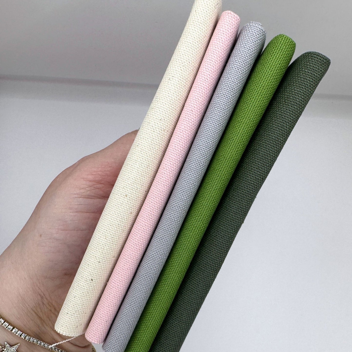 Stoff zum Sticken, Stoffpaket "Wiesengrün/Grau/Moosgrün"