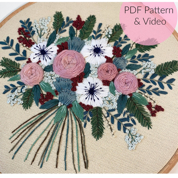 Stickvorlage, Flower Bouquet, Winter, Blumenstrauß, Stickbild, Sticken, individualisierbar