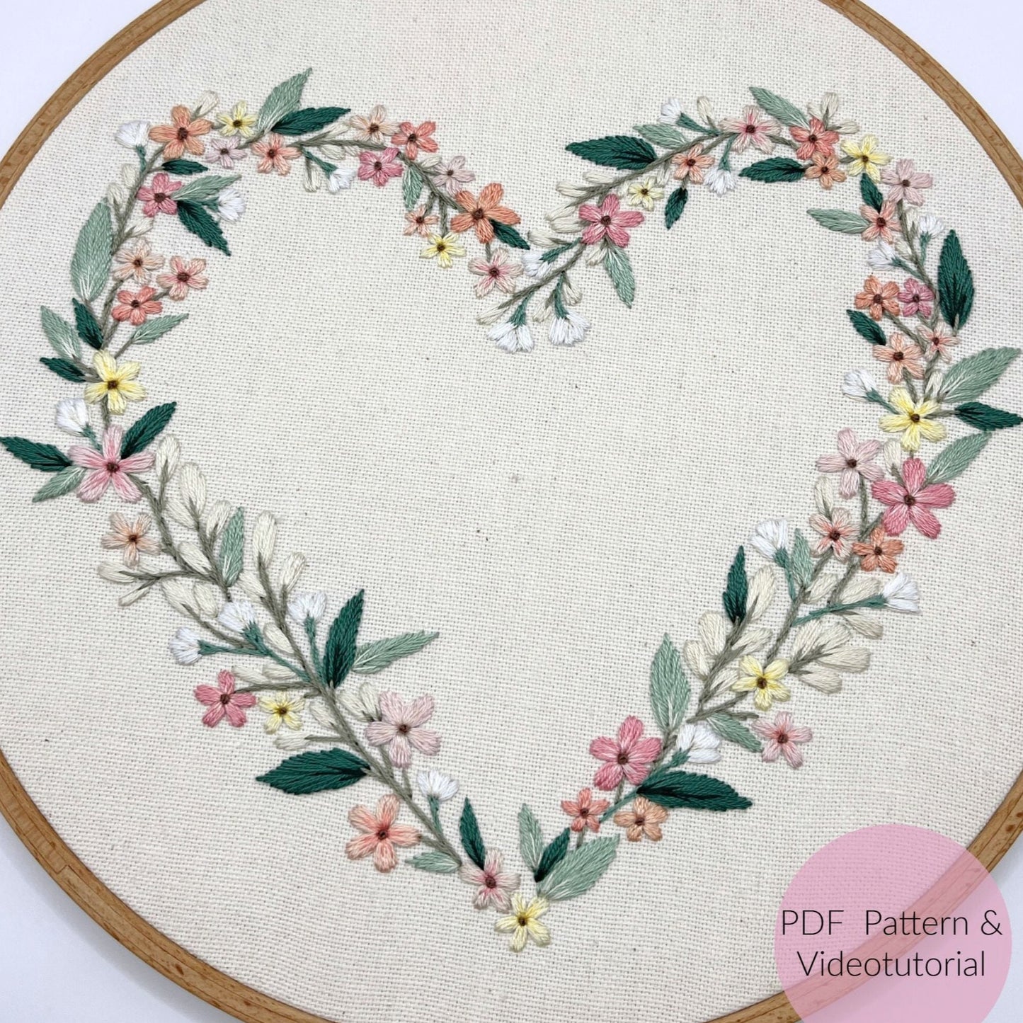 Stickvorlage, Blumenherz, Frühling, Blumen, Vorlage zum Sticken, Hochzeit, Ringkissen, Sticken, Stickvorlage PDF, Stickvorlage, Anleitung