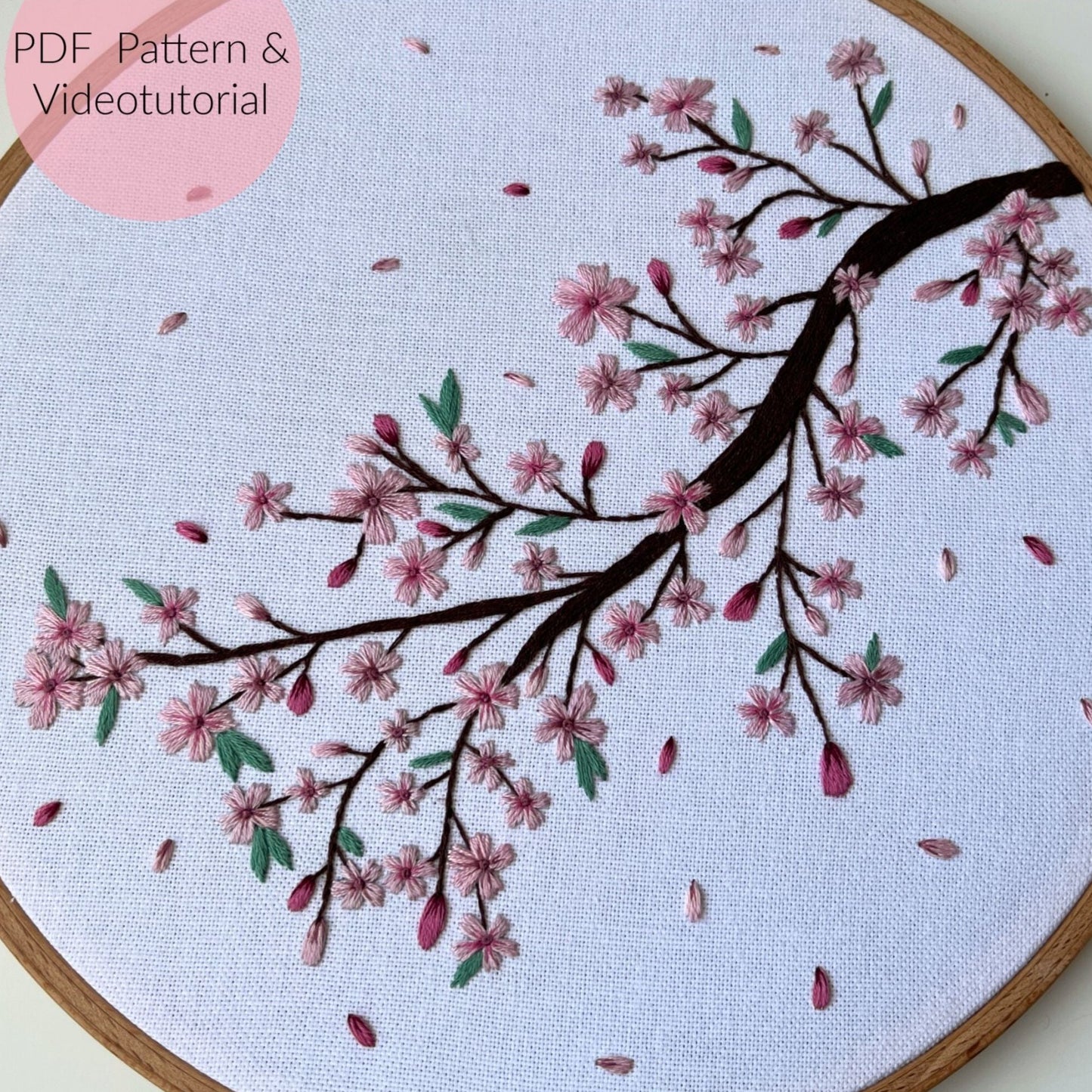 Stickvorlage, Krischblüte, Sticken, Kirschzweig, Frühlingsdekoration, Sakura, Modern Embroidery, Stickbild, Kirschblütenzweig