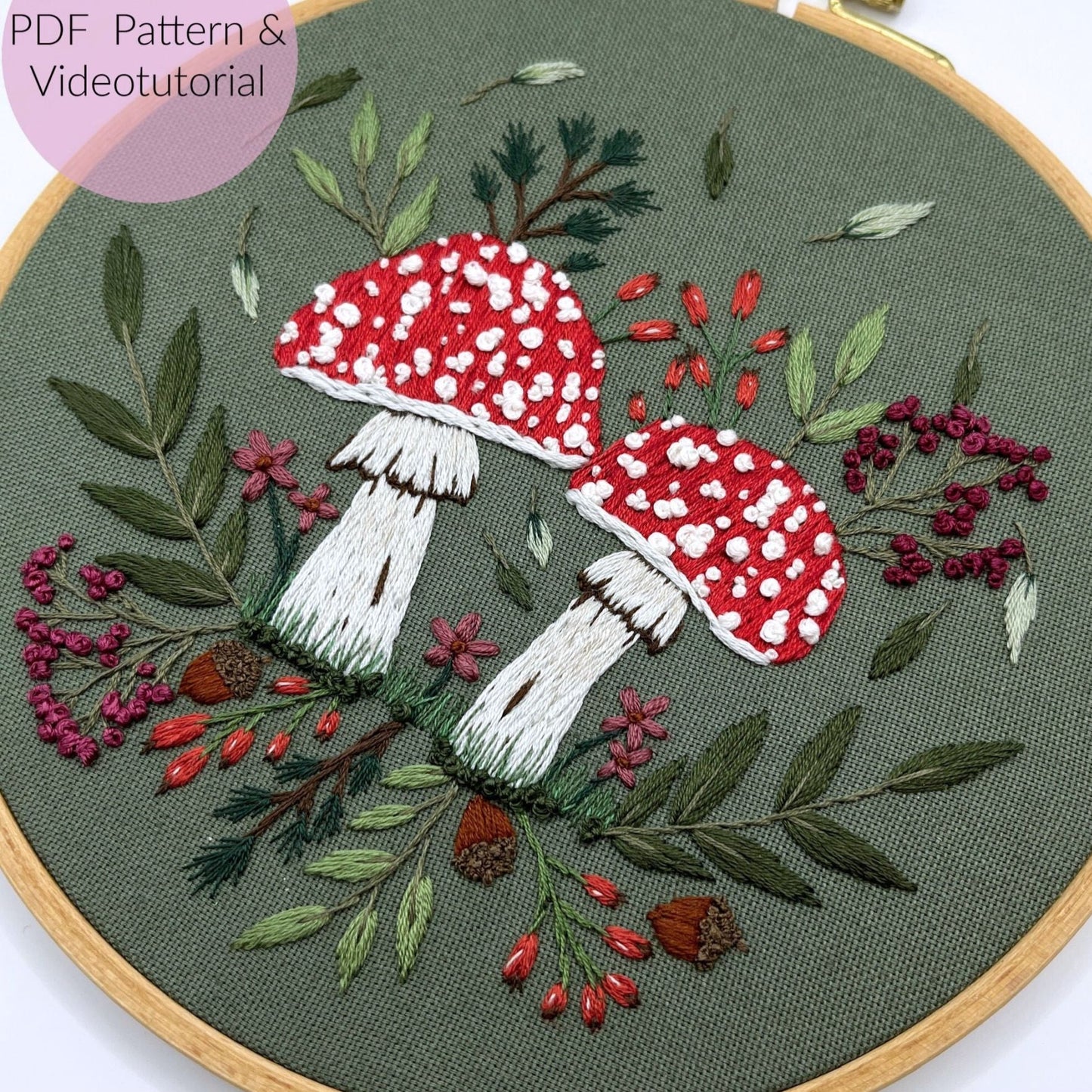Stickvorlage, Pilze, Waldpilze, Pilz sticken, Vorlage zum Sticken, Anleitung zum Sticken, Sticken, Sticken lernen, Stickerei, PDF Vorlage,