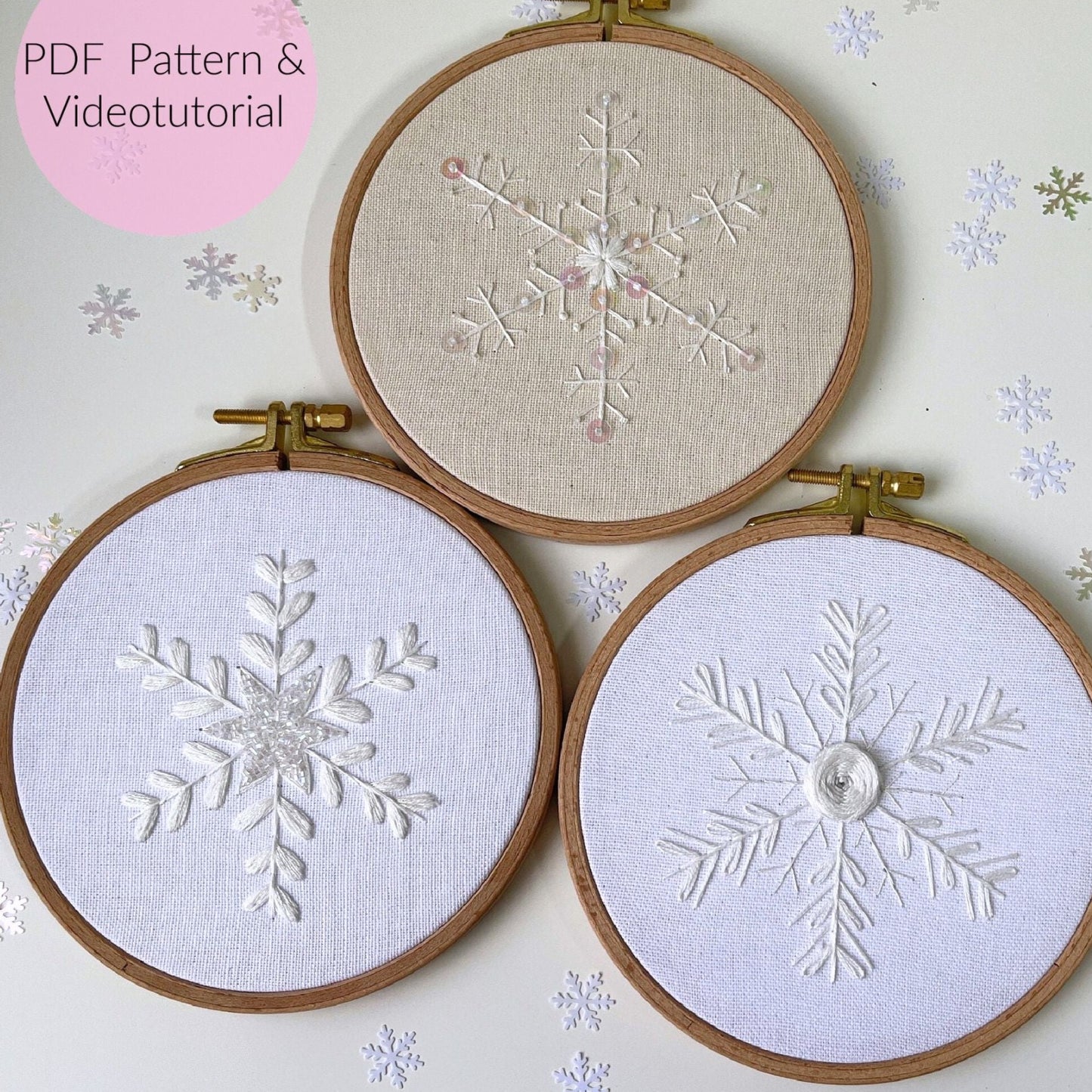 Stickvorlage, Schneeflocken, Winter, Sticken, Modern Embroidery, Schneeflocken, Stickerei, Stickbild, Perlenstickerei, Bundle