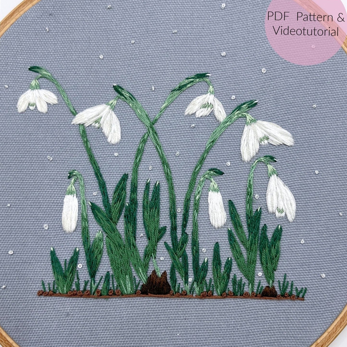 Stickvorlage, Schneeglöckchen, Frühling, Frühlingsdeko, Vorlage zum Sticken, Sticken, Stickvorlage PDF, Stickvorlage Blumen, Anleitung