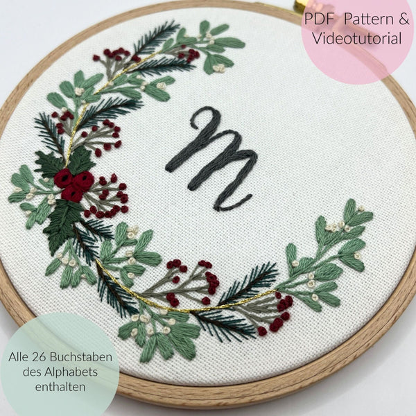 Stickvorlage, Weihnachtliche Monogramme, Stickanleitung