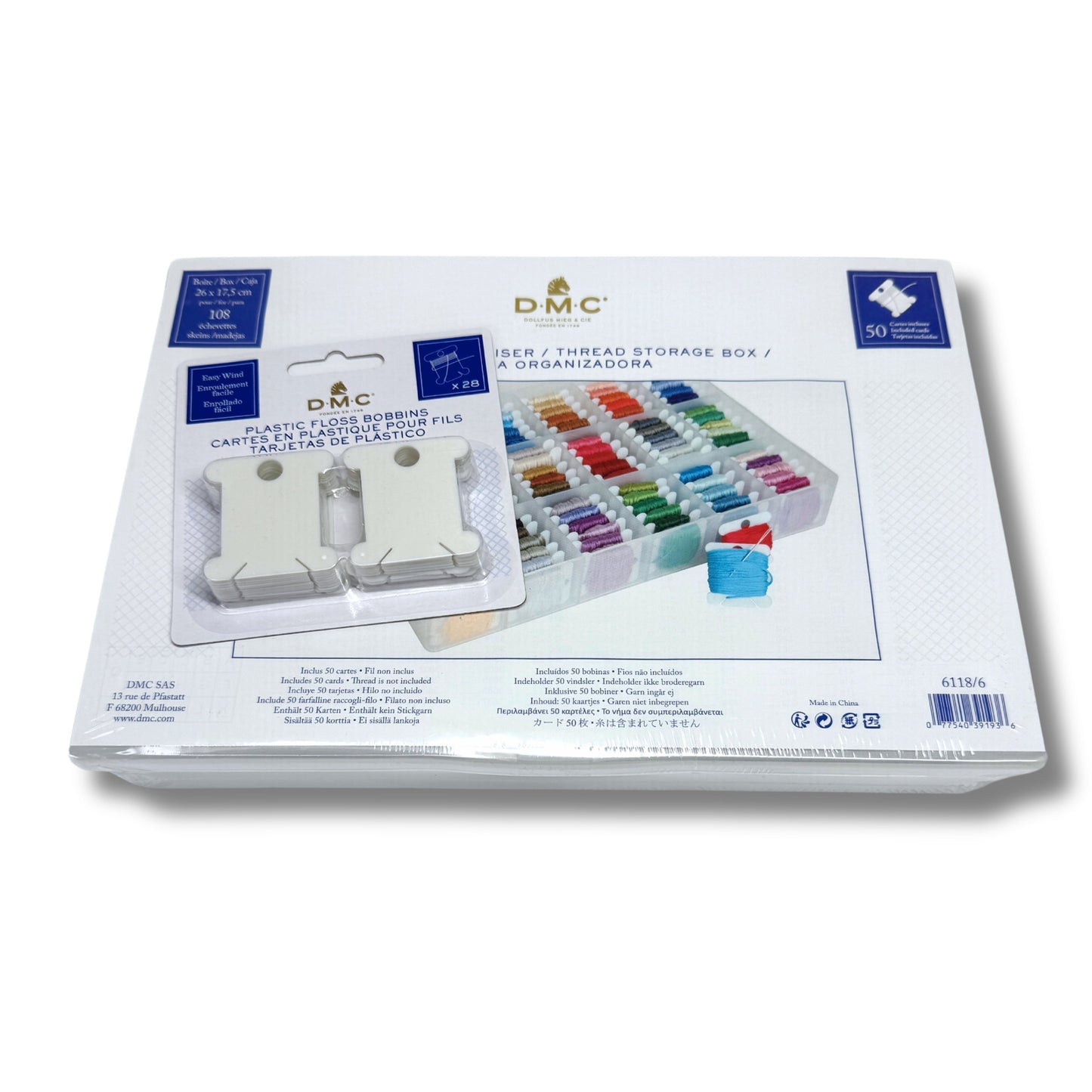 DMC Stickgarnbox mit Wickelkarten, Optimale Stickgarn Aufbewahrung und Organisation, inklusive Garnkarten