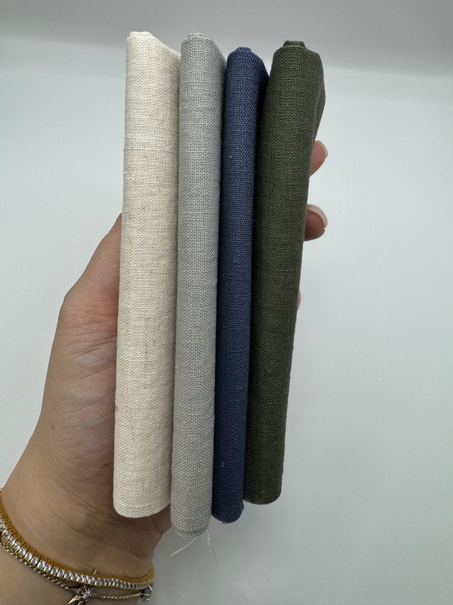 Stoff zum Sticken, Feiner Leinen Stoffpaket "Rauchblau/Natur/Grau"