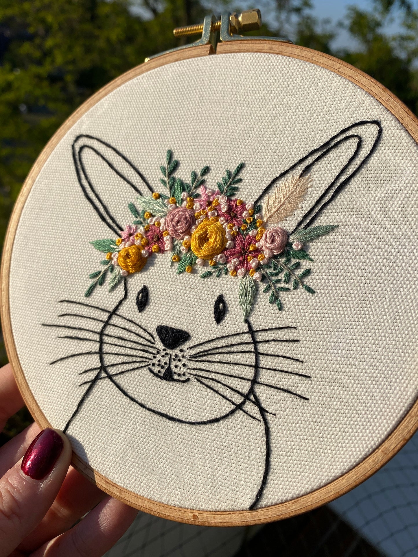 Stickvorlage, Osterhase, Hase mit Blumenkranz, Hase, Stickbild, Sticken Anfänger, Embroidery Pattern, Kinderzimmer, Anleitung Sticken