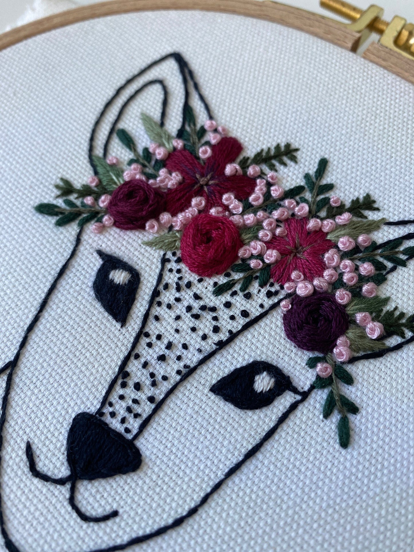 Stickvorlage Reh mit Blumenkranz, Stickbild, Sticken Anfänger, Embroidery Pattern, Kinderzimmer