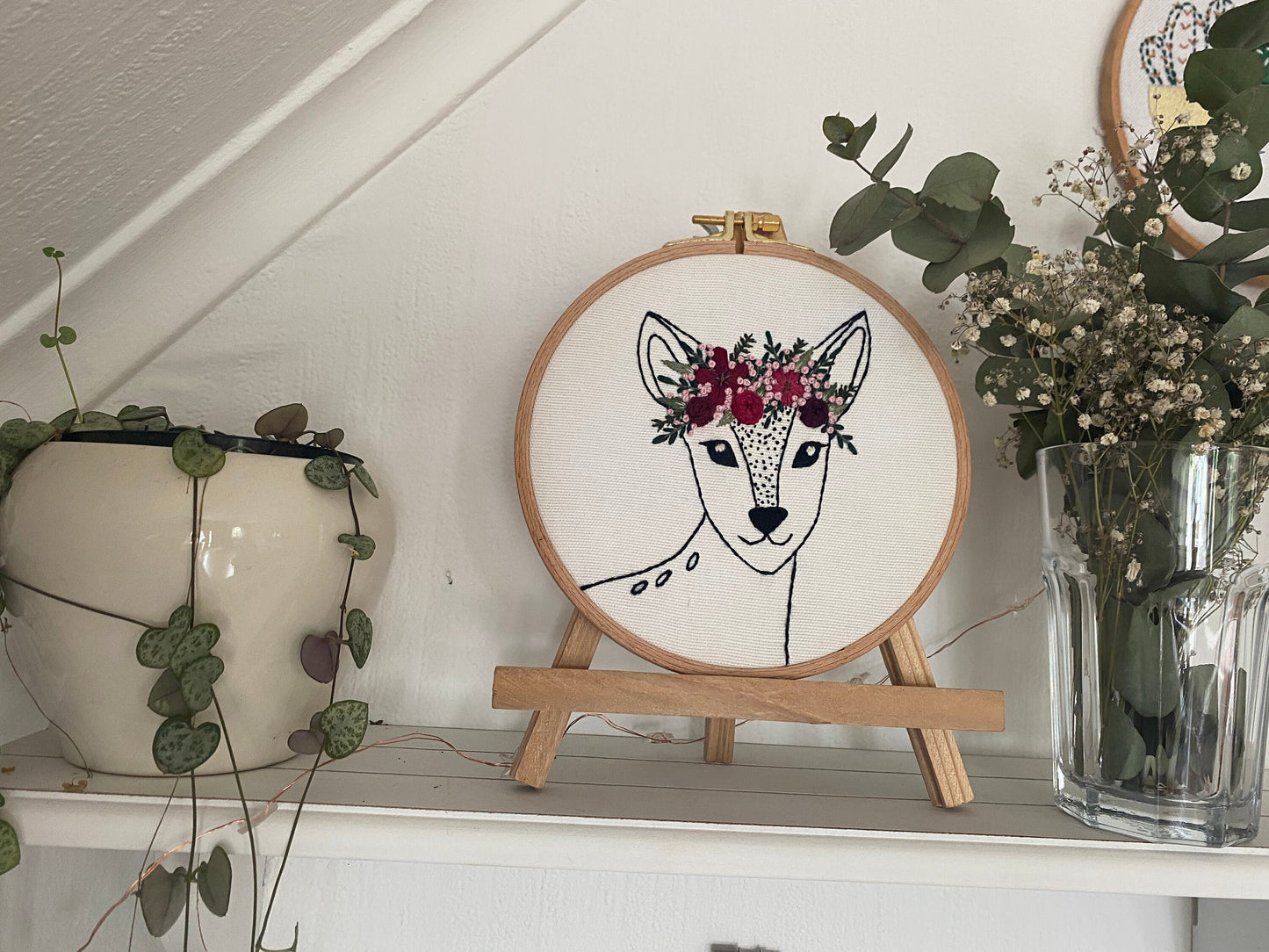 Stickvorlage Reh mit Blumenkranz, Stickbild, Sticken Anfänger, Embroidery Pattern, Kinderzimmer