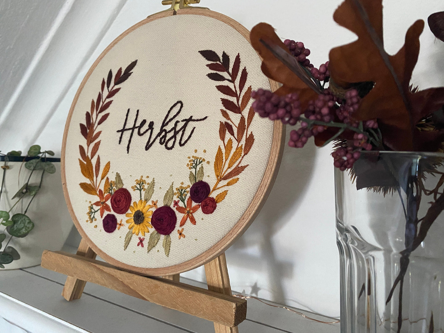 Stickvorlage, Herbstkranz, Herbst Deko, Herbstkranz, Stickbild, Herbst, Modern Embroidery, Sticken, individualisierbar