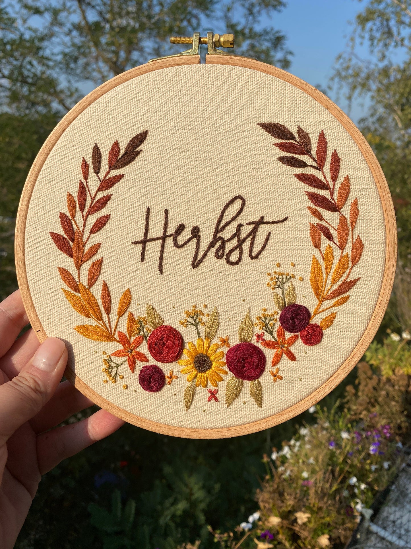 Stickvorlage, Herbstkranz, Herbst Deko, Herbstkranz, Stickbild, Herbst, Modern Embroidery, Sticken, individualisierbar