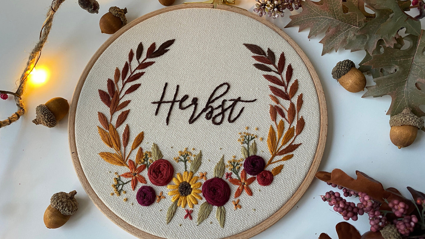 Stickvorlage, Herbstkranz, Herbst Deko, Herbstkranz, Stickbild, Herbst, Modern Embroidery, Sticken, individualisierbar
