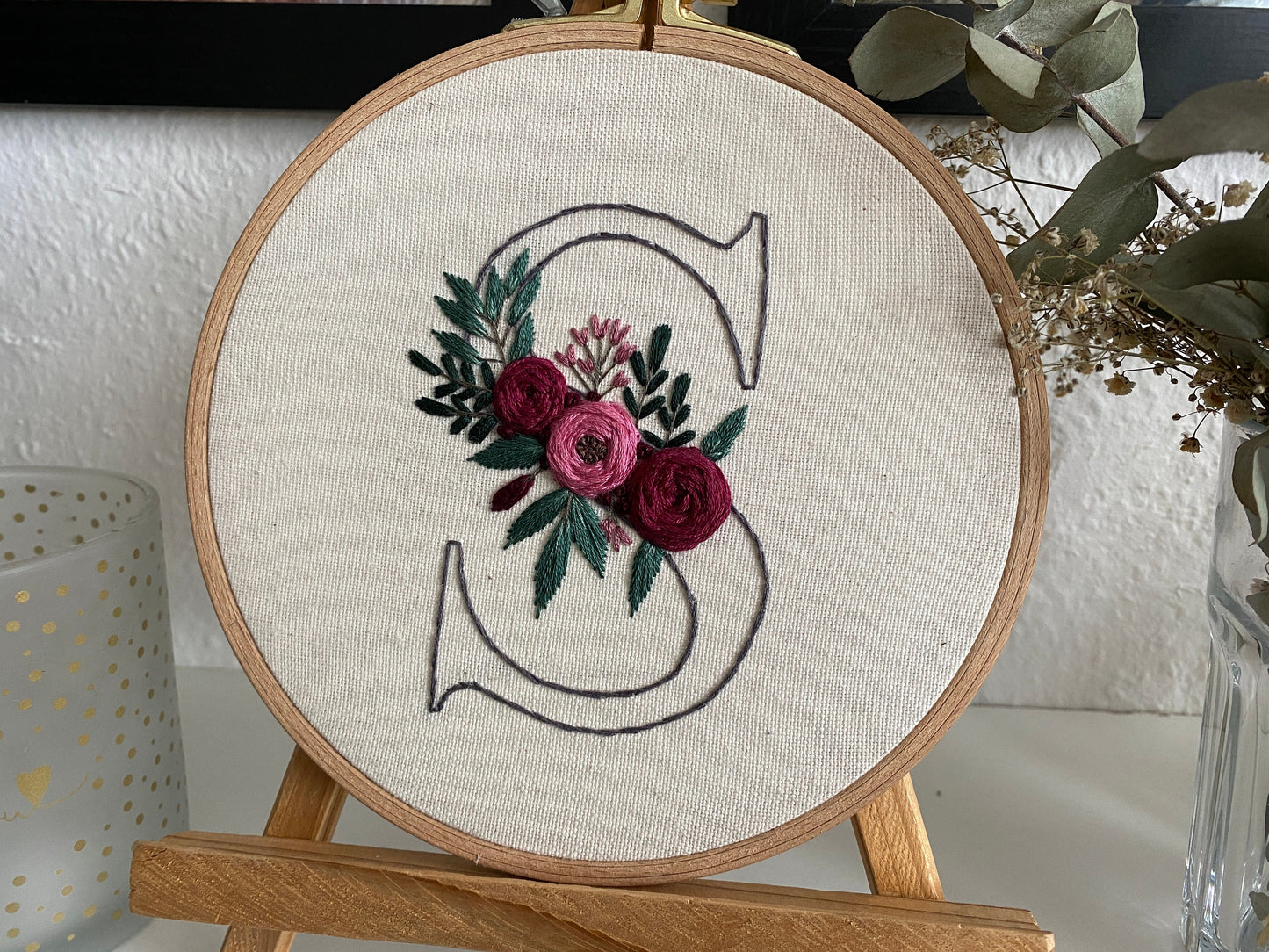 Stickvorlage Alphabet, Buchstaben, Floraler Buchstabe, Blumen Buchstabe, Sticken, Modern Embroidery, Stickbild, Monogramm