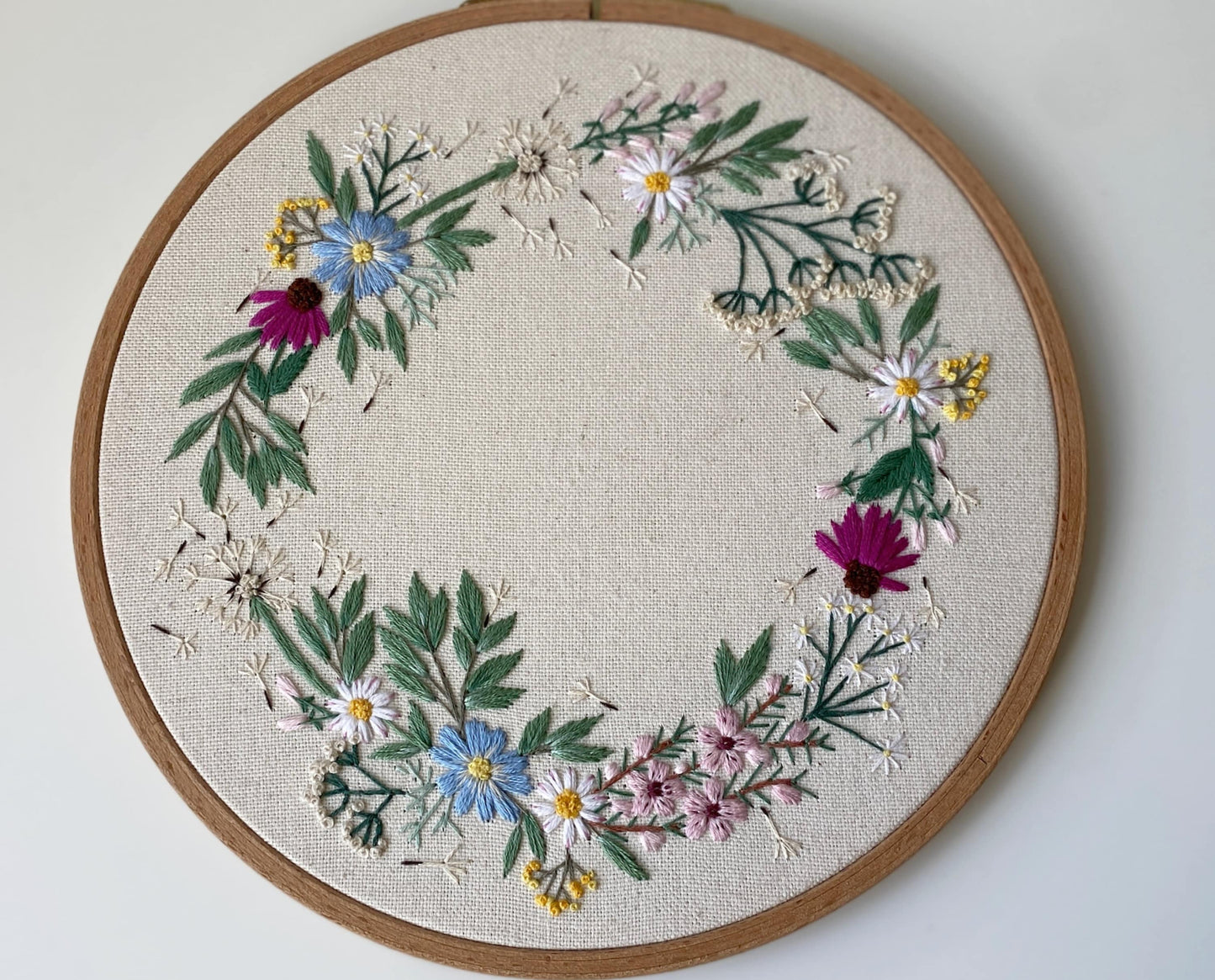 Stickvorlage, Wildblumenkranz, Hochzeit, Ringkissen, Geschenk, Sticken, individuelles Geschenk, Modern Embroidery, Stickbild, Sommerkranz