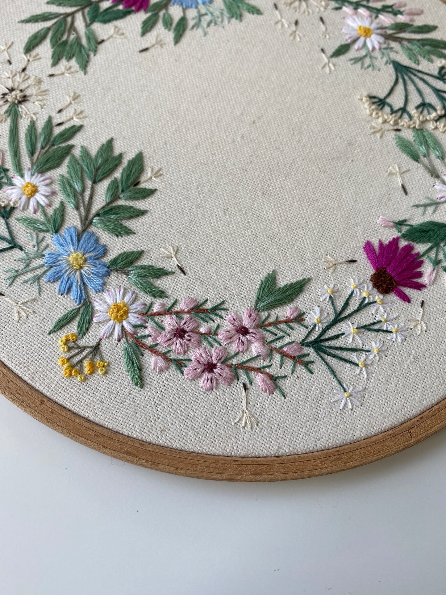 Stickvorlage, Wildblumenkranz, Hochzeit, Ringkissen, Geschenk, Sticken, individuelles Geschenk, Modern Embroidery, Stickbild, Sommerkranz