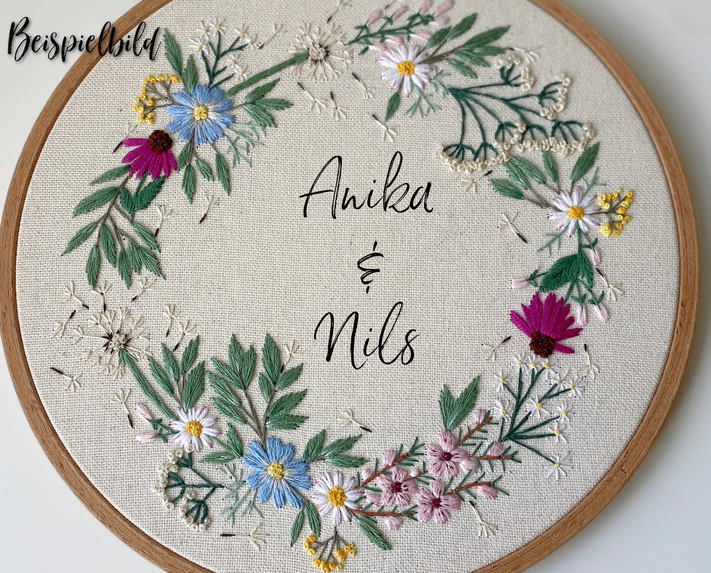 Stickvorlage, Wildblumenkranz, Hochzeit, Ringkissen, Geschenk, Sticken, individuelles Geschenk, Modern Embroidery, Stickbild, Sommerkranz