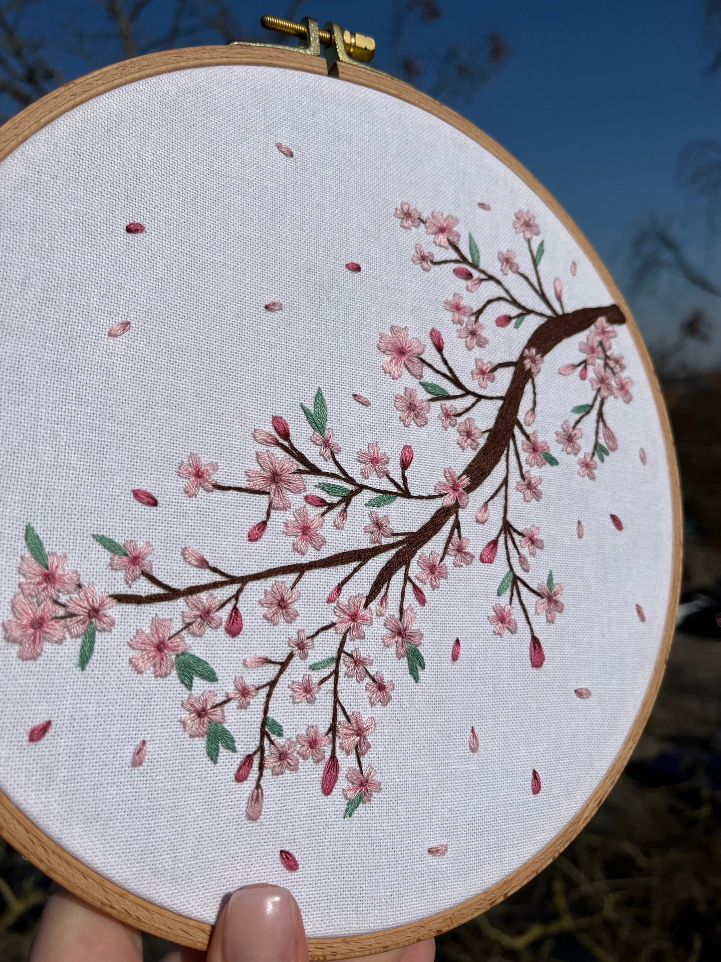 Stickvorlage, Krischblüte, Sticken, Kirschzweig, Frühlingsdekoration, Sakura, Modern Embroidery, Stickbild, Kirschblütenzweig