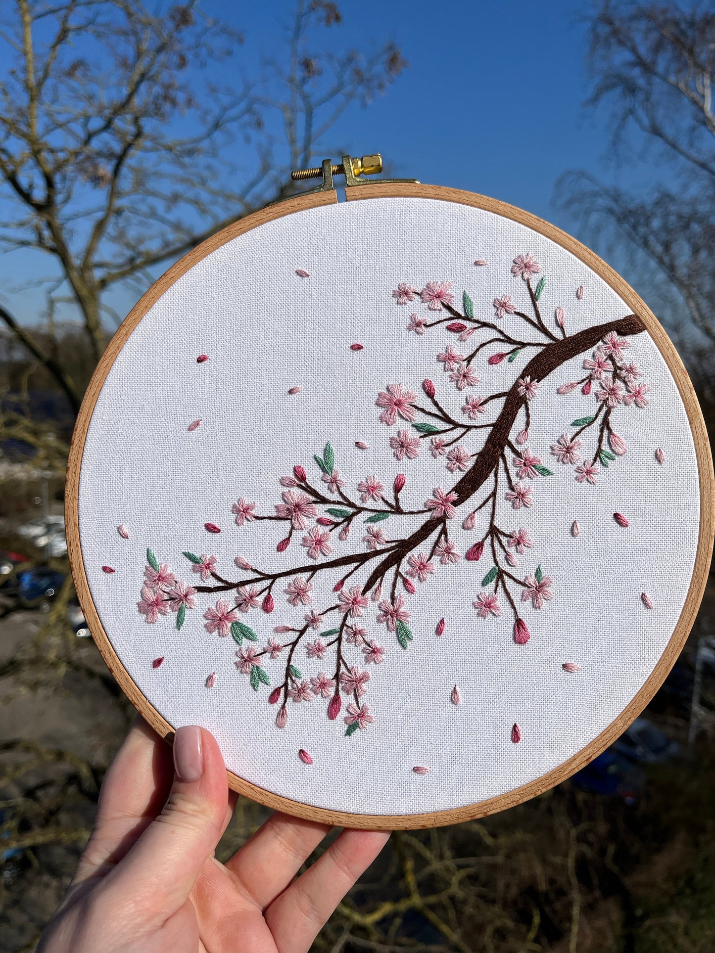 Stickvorlage, Krischblüte, Sticken, Kirschzweig, Frühlingsdekoration, Sakura, Modern Embroidery, Stickbild, Kirschblütenzweig