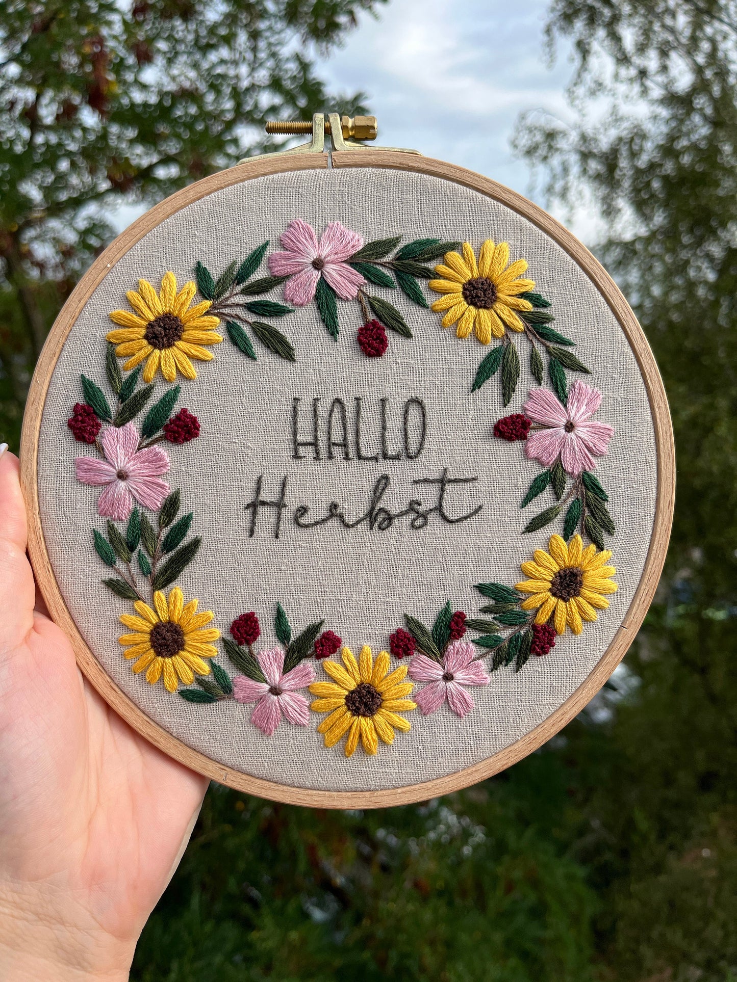 Stickvorlage, Herbstkranz, Sonnenblumenkranz, Herbst, Vorlage zum Sticken, Sticken, Herbstdeko, Anleitung, Stickbild, individuell