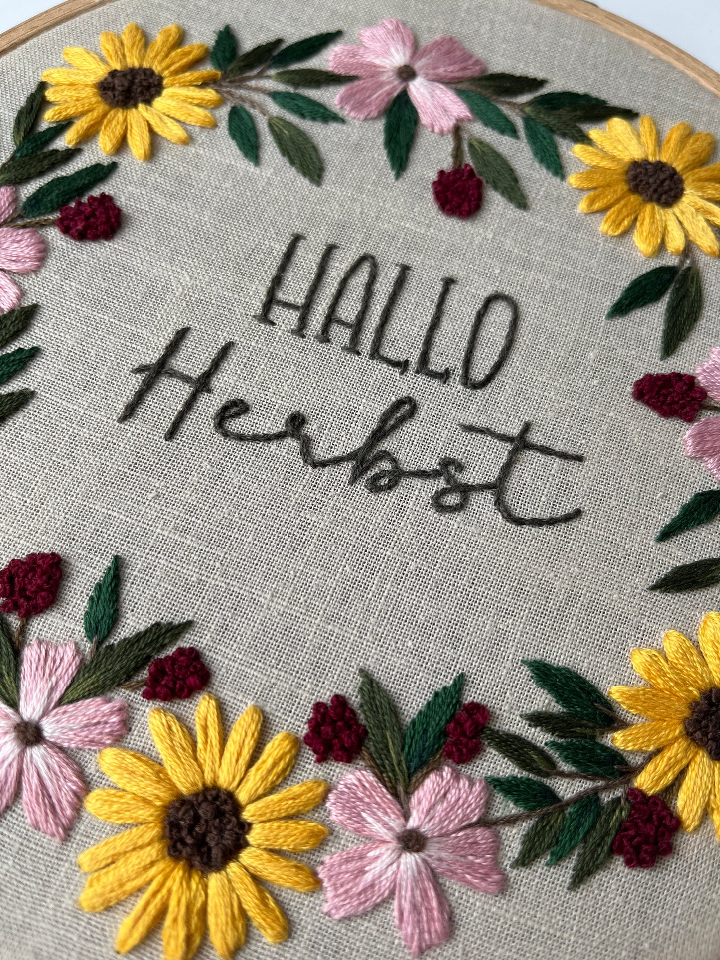 Stickvorlage, Herbstkranz, Sonnenblumenkranz, Herbst, Vorlage zum Sticken, Sticken, Herbstdeko, Anleitung, Stickbild, individuell