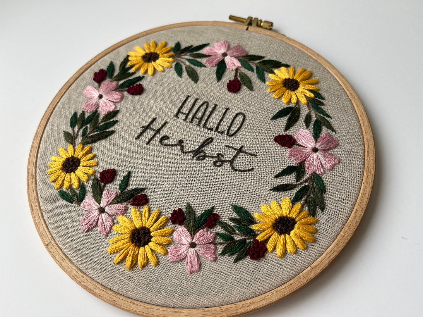 Stickvorlage, Herbstkranz, Sonnenblumenkranz, Herbst, Vorlage zum Sticken, Sticken, Herbstdeko, Anleitung, Stickbild, individuell