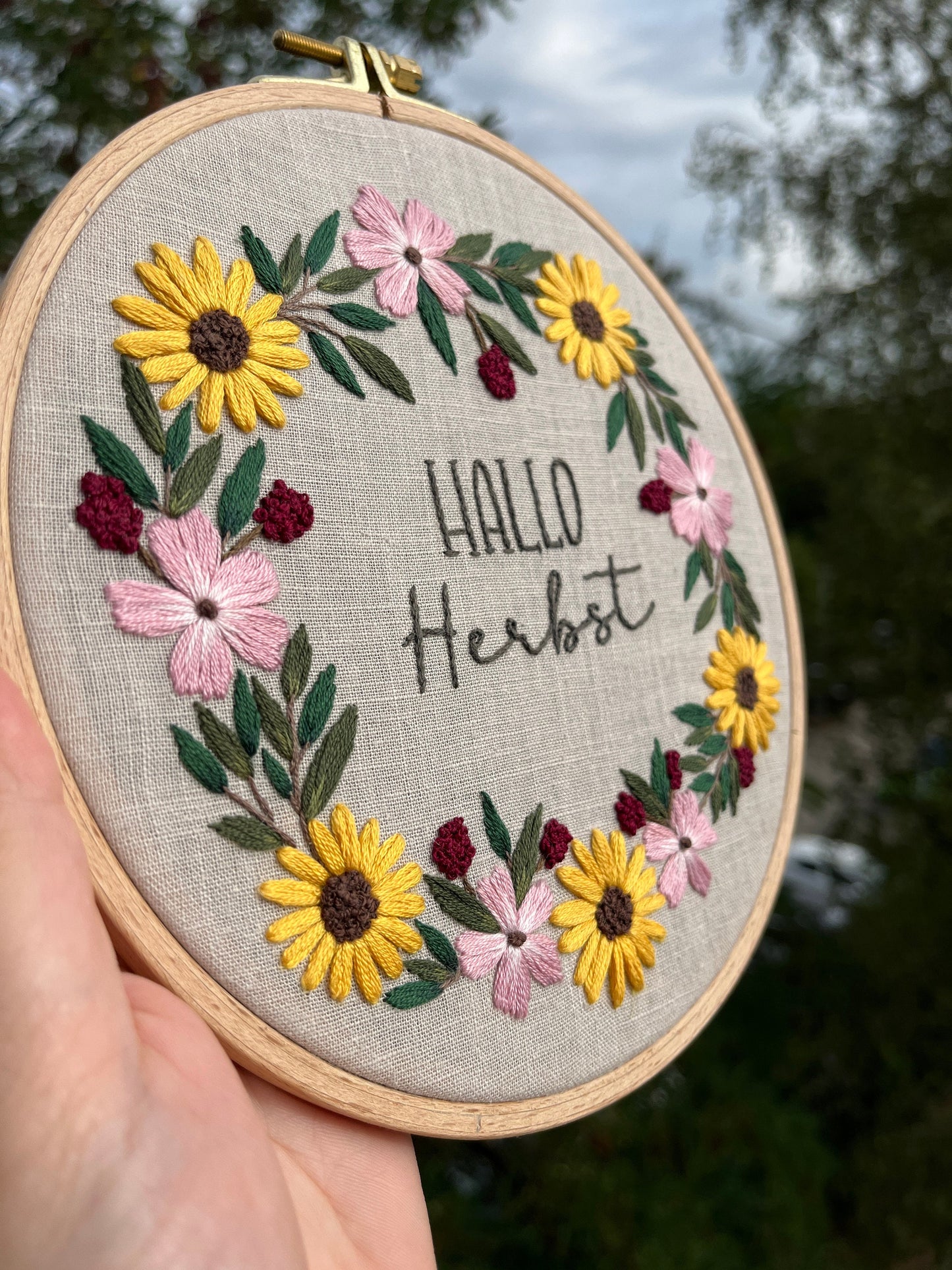 Stickvorlage, Herbstkranz, Sonnenblumenkranz, Herbst, Vorlage zum Sticken, Sticken, Herbstdeko, Anleitung, Stickbild, individuell