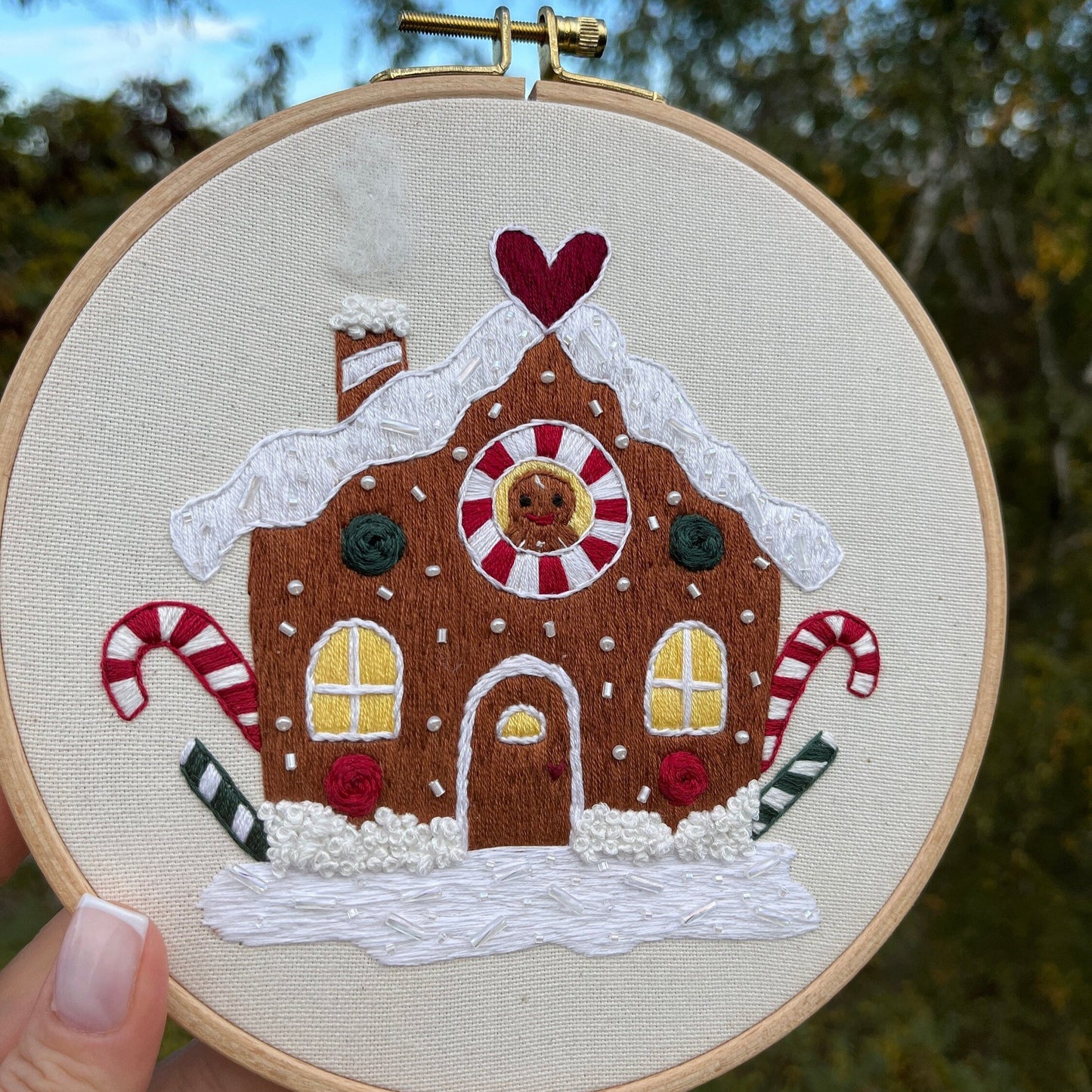 STICKKIT, LEBKUCHENHAUS, WEIHNACHTEN, Sticken, Weihnachtsdeko, Weihnachtsgeschenk, Pfefferkuchenhaus, Stickset, Set zum Sticken