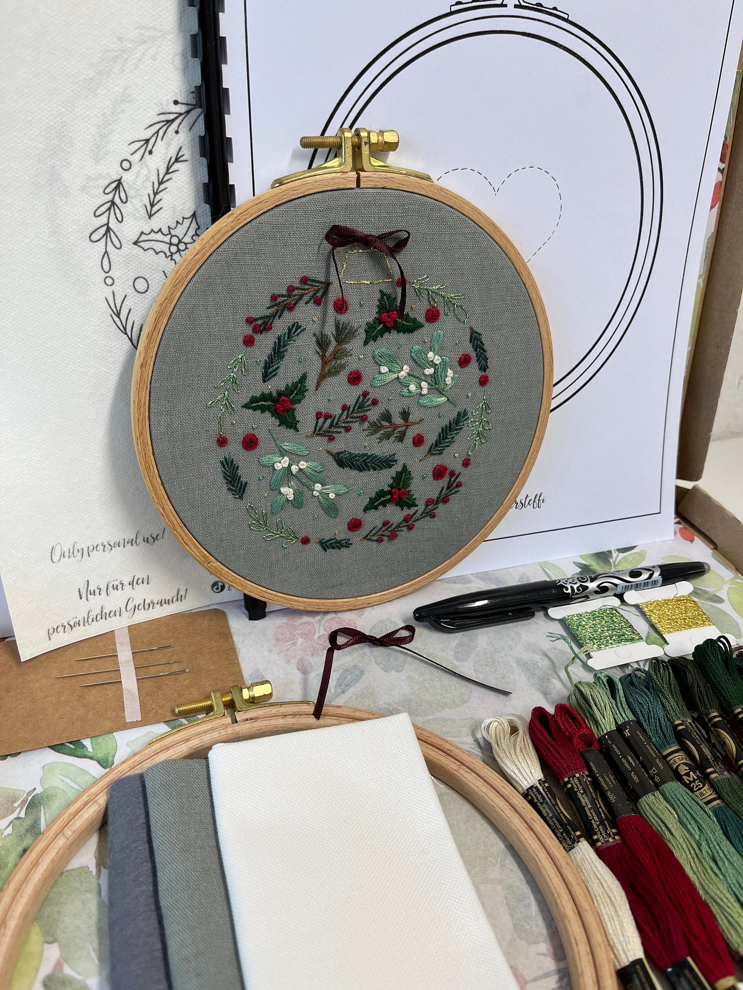 STICKKIT, WEIHNACHTSKUGEL, WEIHNACHTEN, Sticken, Weihnachtsdeko, Weihnachtsgeschenk, Tannenbaumkugel, Stickset, Set zum Sticken