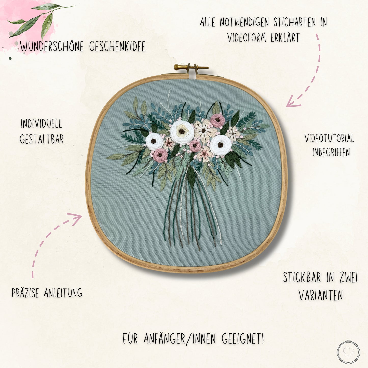 Stickvorlage, Frühlingsstrauß, Blumen Sticken, Vorlage zum Sticken, Anleitung zum Sticken, Sticken, Sticken lernen, Stickerei, Muttertag