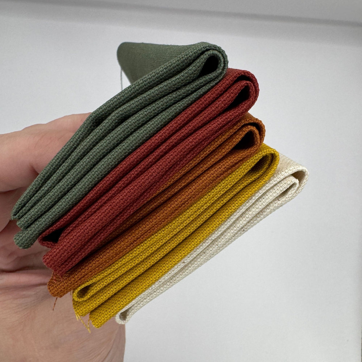 Stoff zum Sticken, Stoffpaket "Senf/Kürbis/Ziegelrot"