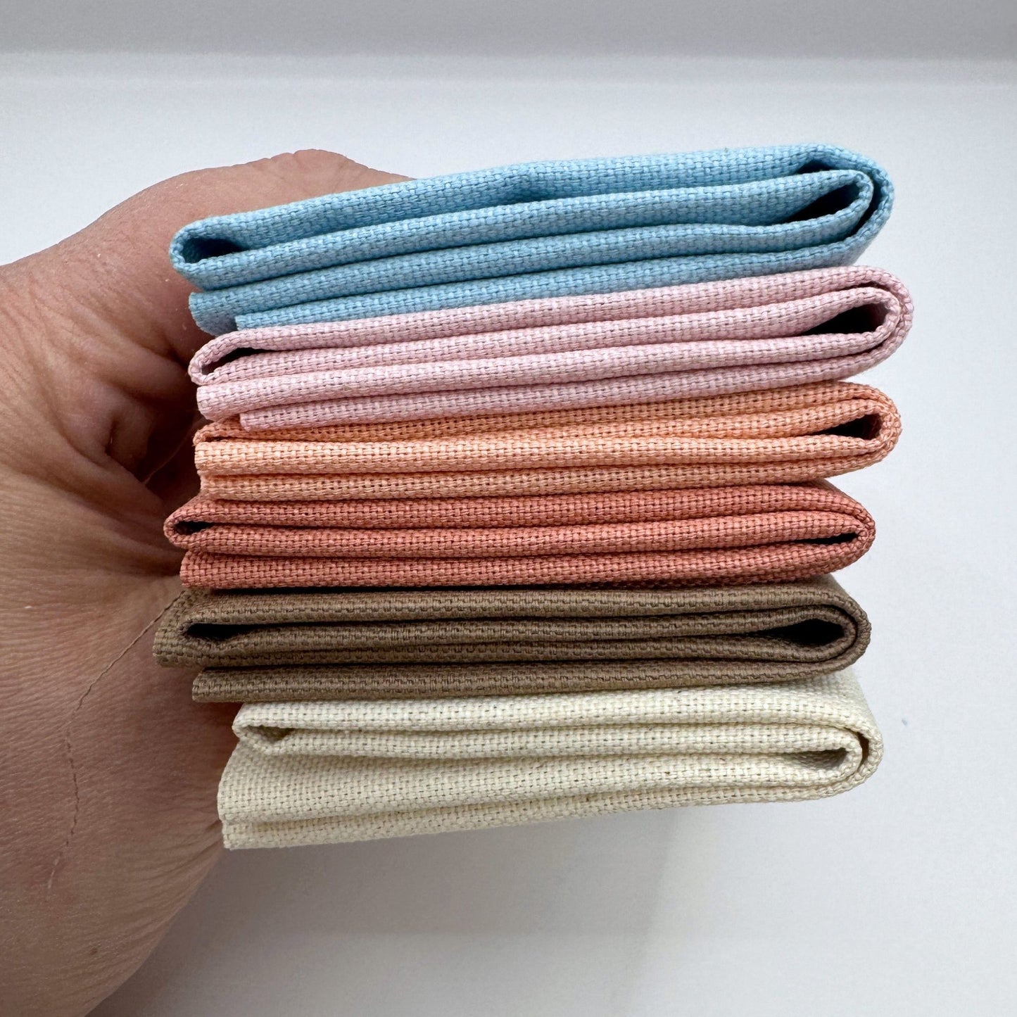 Stoff zum Sticken, Stoffpaket "Hellblau/Pfirsich/Taupe"