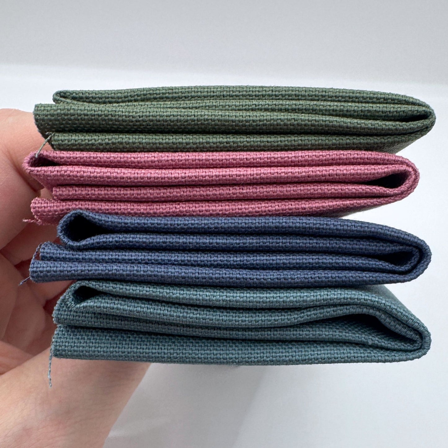 Stoff zum Sticken, Stoffpaket "Moosgrün/Rosenholz/Schieferblau"