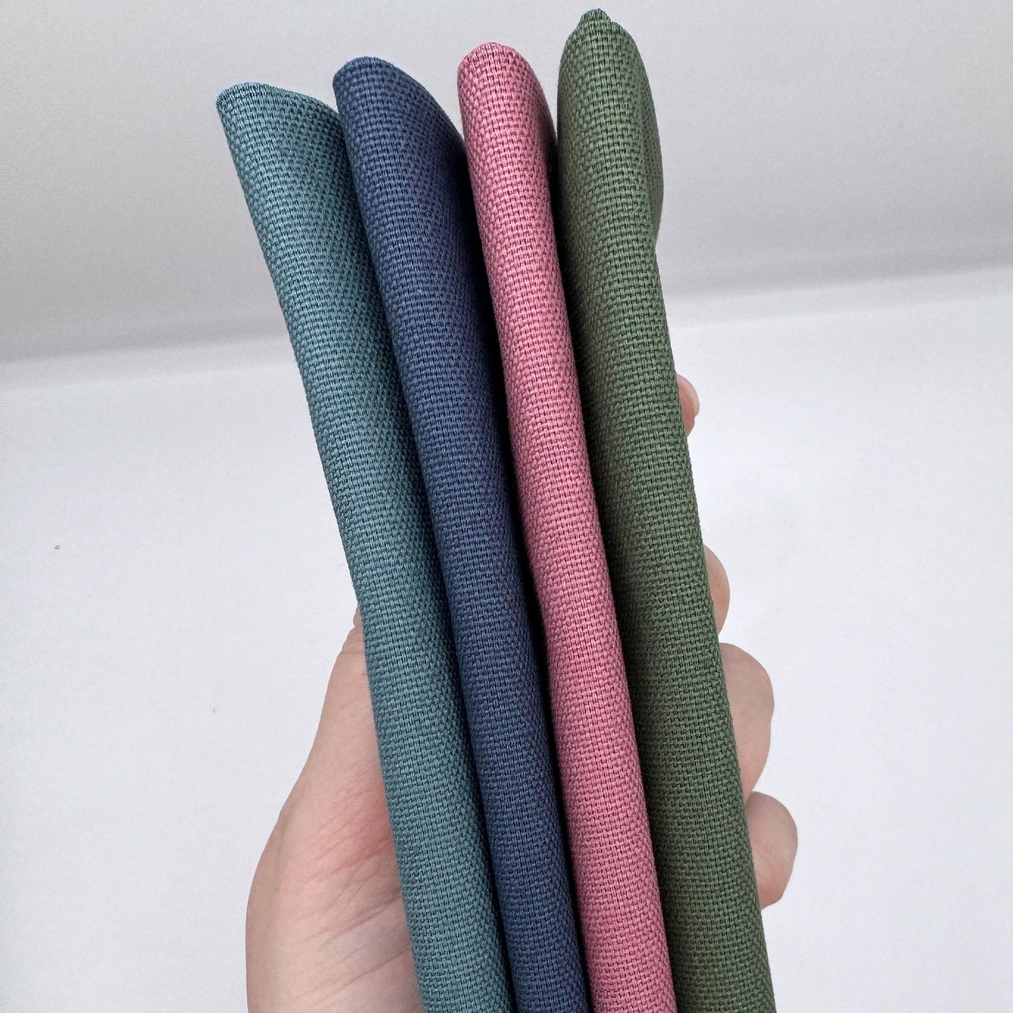 Stoff zum Sticken, Stoffpaket "Moosgrün/Rosenholz/Schieferblau"