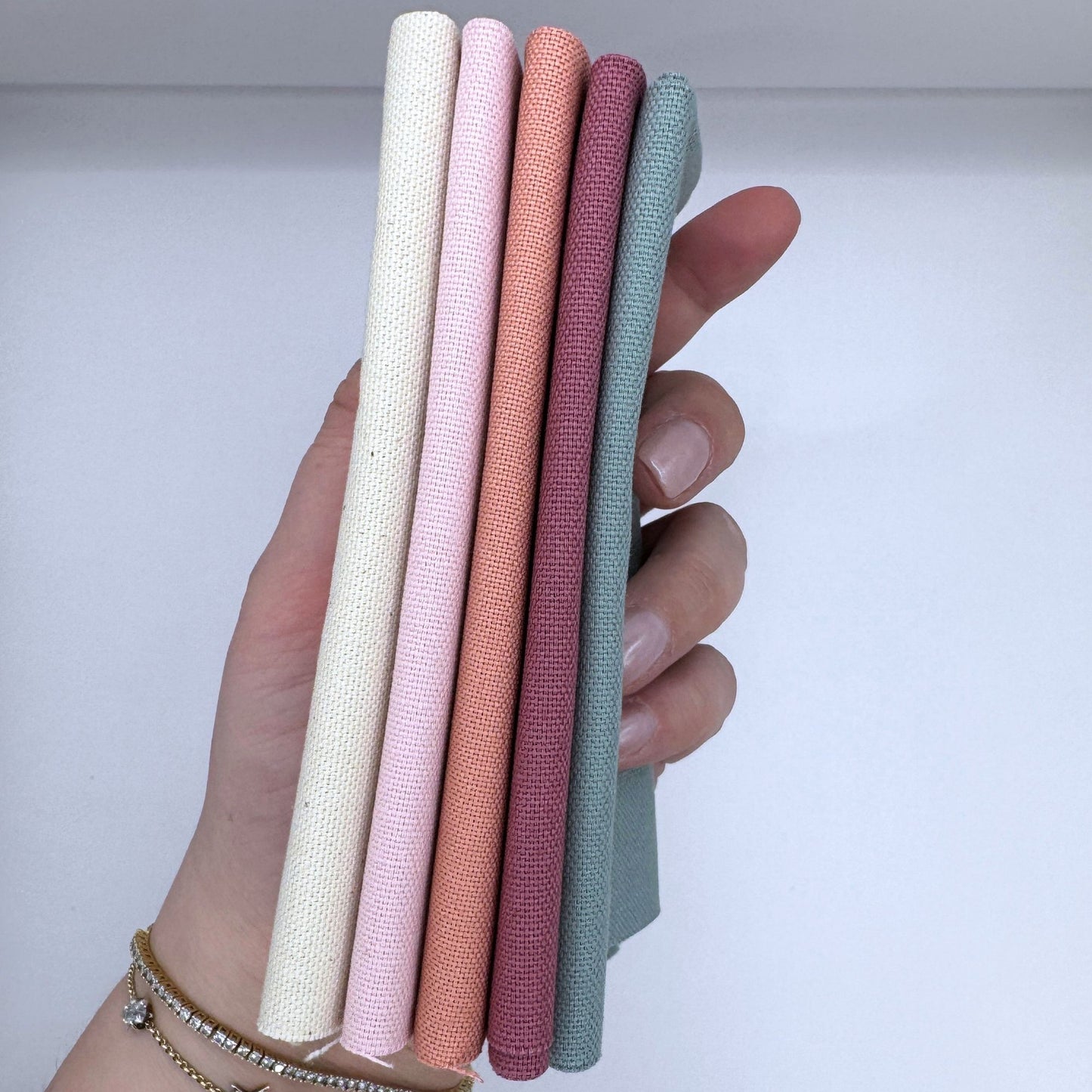 Stoff zum Sticken, Stoffpaket "Natur/Rosa/Rosenholz"