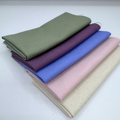 Stoff zum Sticken, Stoffpaket "Grüngrau/Lavendel/Rosa"