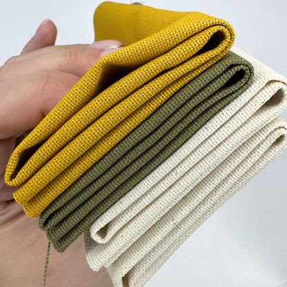 Stoff zum Sticken, Stoffpaket "Olive/Senf/Natur"