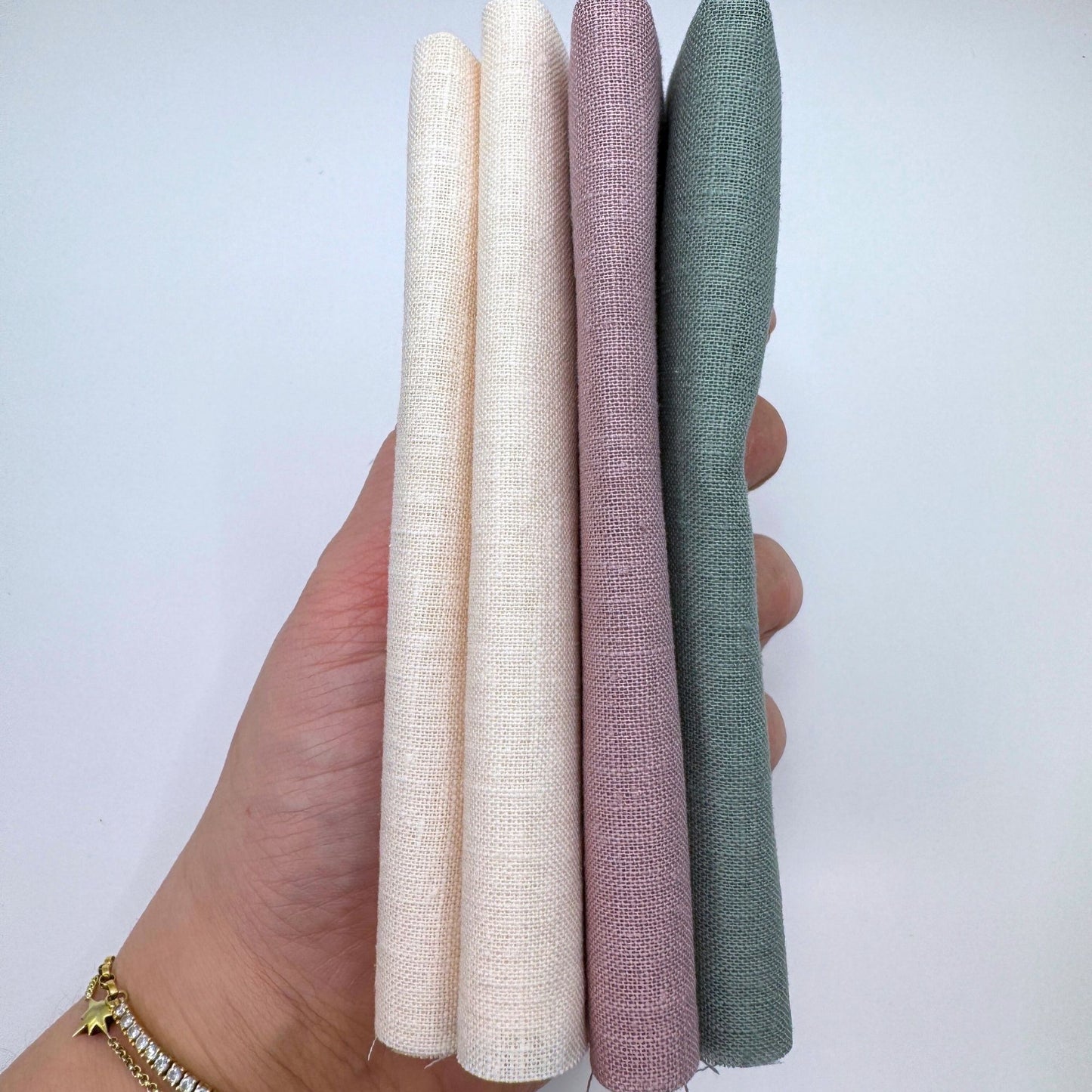 Stoff Paket zum Sticken, Leinen/Baumwollle, "Naturweiß/Altrose/Salbeigrau"