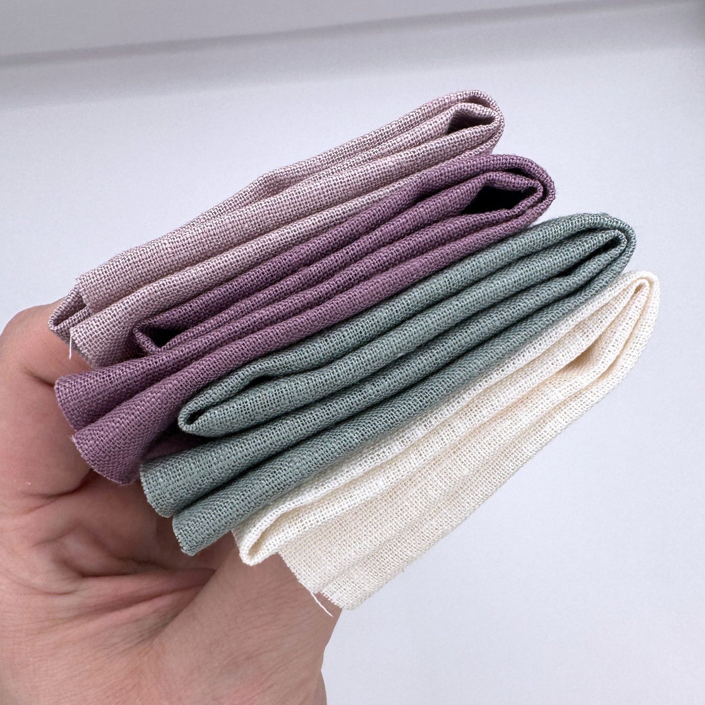 Stoff Paket zum Sticken, Leinen/Baumwollle, "Cremeweiß/Salbei/Mauve"