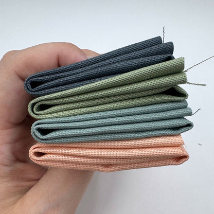 Stoff zum Sticken, Stoffpaket "Aprikose/Eukalyptus/Graublau"