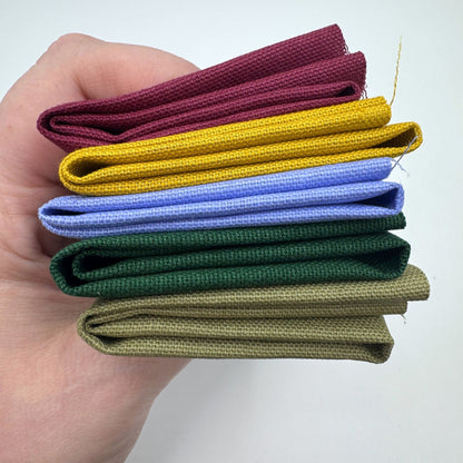 Stoff zum Sticken, Stoffpaket "Olive/Flieder/Senf"